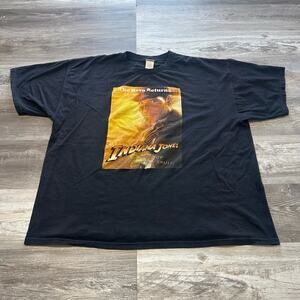 Vintage Indiana Jones Black mens 3XL Kingdom Of The Crystal‎ Skull T-shirt y2k